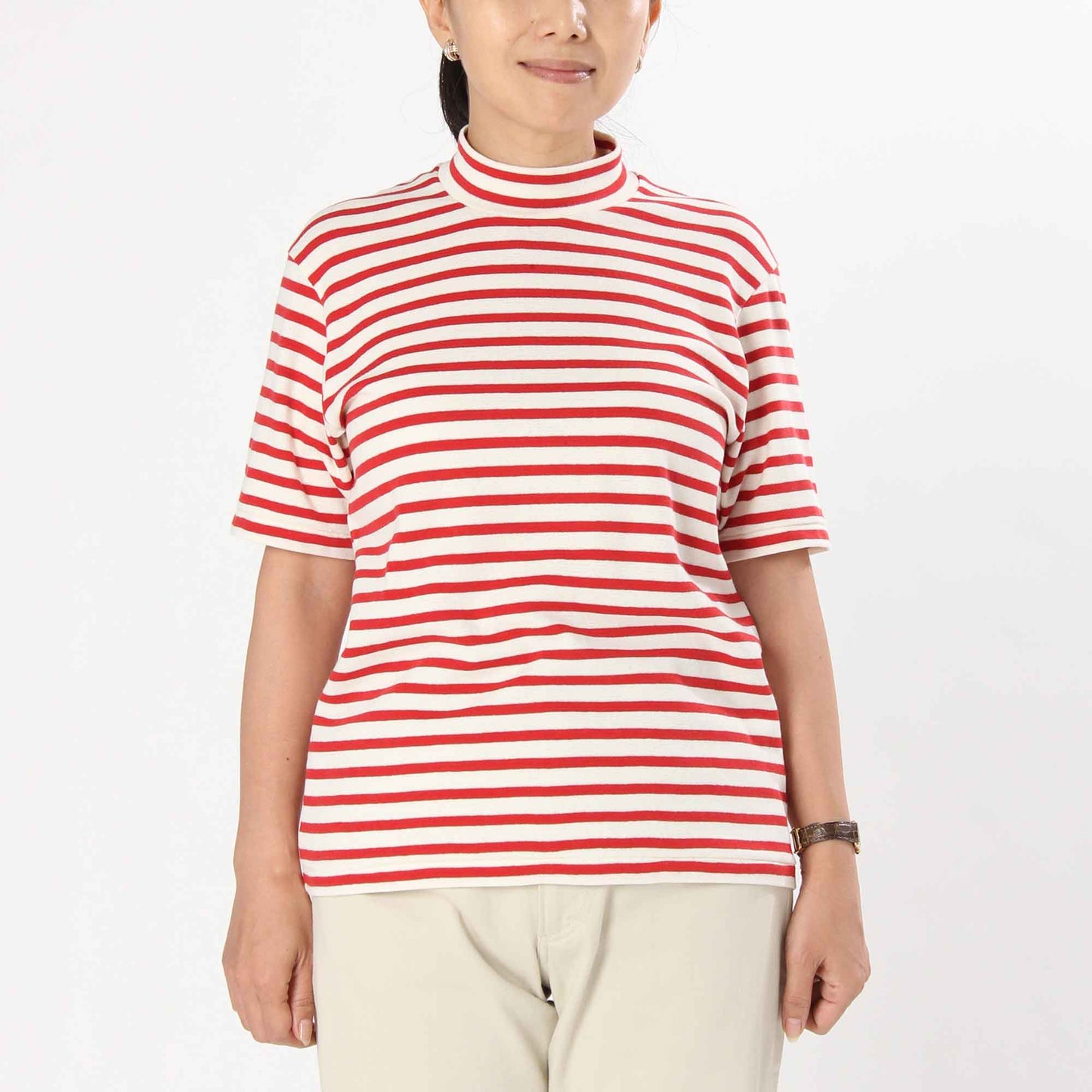 ANATOMICA MOCK NECK TEE SS BORDER / RED
